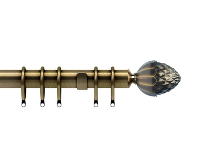 35mm Fixed Length Metal Curtain Pole Set Antique Brass Acorn Finial 220cm Bronze Bronze