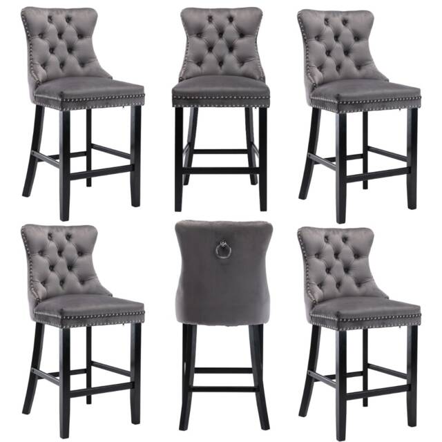 Romsey Set of 6 Modern Velvet Bar Stools with Chrome Knocker
