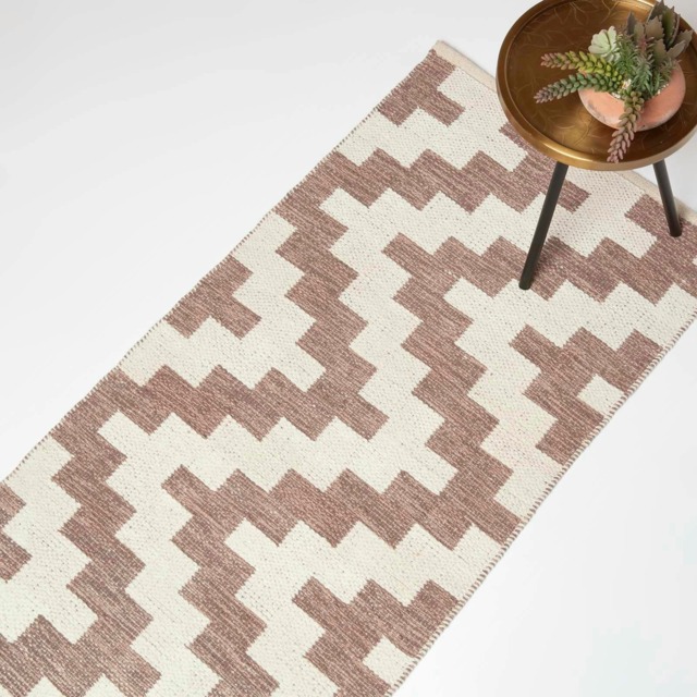 Homescapes Malina Brown and Natural Kilim Runner Cotton Rug - 66 x 200 cm Brown 66 x 200 cm