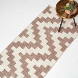 Homescapes Malina Brown and Natural Kilim Runner Cotton Rug - 66 x 200 cm Brown 66 x 200 cm