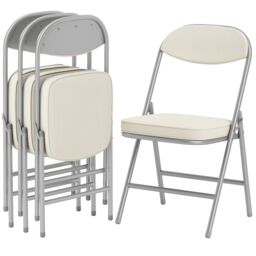HOMCOM Folding Chairs Set of 4 with Cushioned Seat, Steel Frame