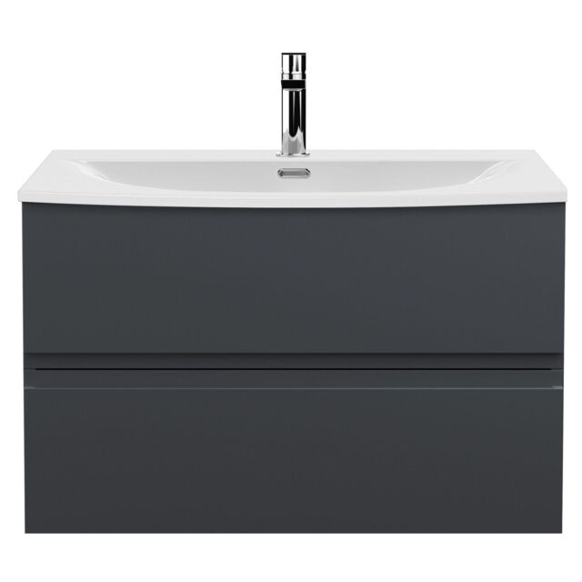 Balterley Mavesyn Contemporary 2 Drawer Wall Hung Vanity Unit with Curved Basin, Dark Grey, 800mm