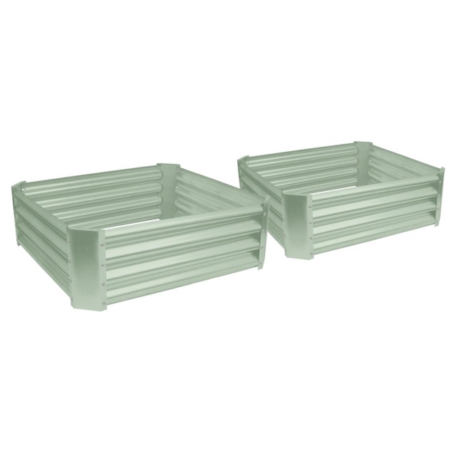 Harbour Housewares Raised Garden Beds - 2x Green Square Bottomless Metal Raised Bed Galvanised Steel Planter Box 90 x 90cm