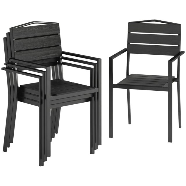 Outsunny Garden Chairs Set of 4, Garden Dining Chairs, HDPE Seat, Black Black Black 52W x 51D x 90H cm
