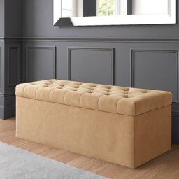 137cm SD Ottoman Storage Box, Mink Velvet Upholstered Chesterfield Storage Ottoman Box