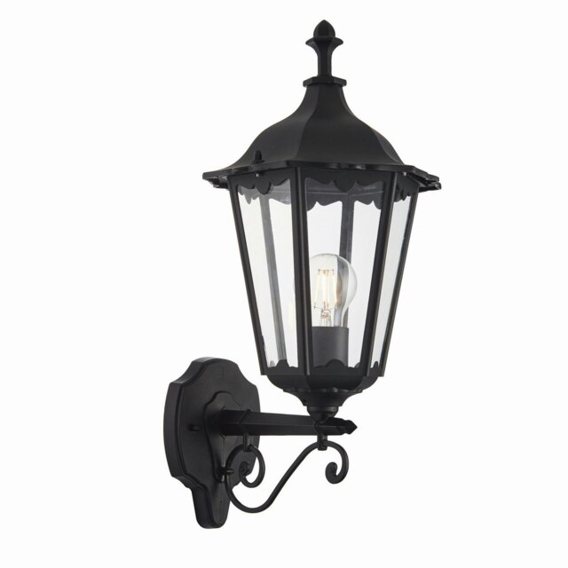 Burford 1 Light Outdoor Wall Lantern Matt Black Paint, Glass IP44, E27