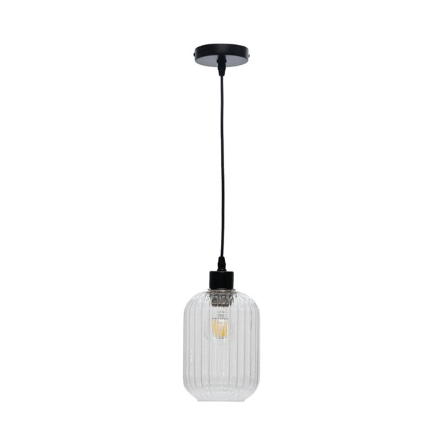 Batley - Clear Ribbed Glass with Black Pendant Fitting Clear Clear 1