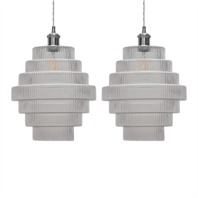 Set of 2 Benson - 7 Tier Ribbed Glass Easy Fit Pendant Lightshades