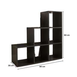 Step Style Storage Cube 6 Shelf Bookcase Wooden Display Staircase Unit Black
