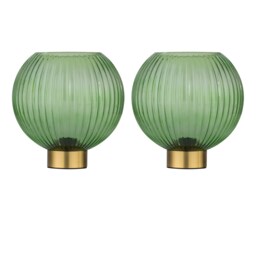 Set of 2 Betchley - Battery Operated Satin Brass Lamp with Green Glass Gold Green Medium 2