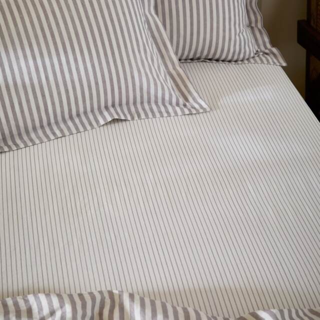 Yard Hebden Narrow Stripe Cotton Fitted Sheet Purple Mauve