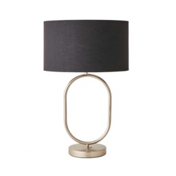 ValueLights Antonia Brushed Chrome Oval Table Lamp Black Shade and Bulb