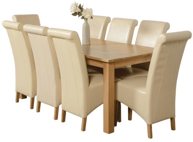 Oslo 180 x 90 cm Large Oak Dining Table and 8 Montana Leather Chairs Cream Cream