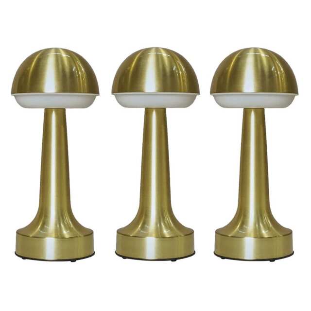 ValueLights Set of 3 Troy Brass LED Rechargeable Touch Table Lamp