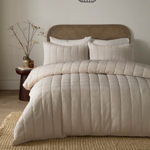 Serene Crinkle Wave Duvet Cover Set Natural