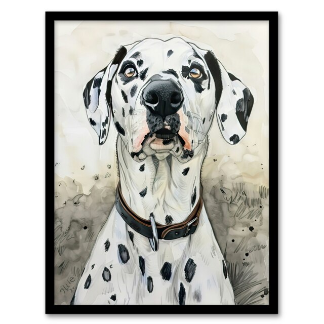Sweet Gazing Dalmatian Dog Lover Watercolour Black Framed Wall Art Print A4