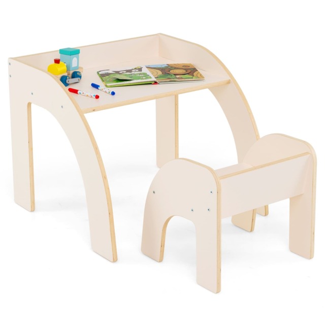 COSTWAY Wooded Toddler Kids Desk and Chair Set White