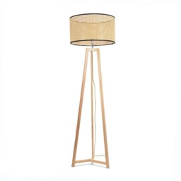 ValueLights Lottie Natural Wood Tripod Floor Lamp Wicker Shade and Bulb