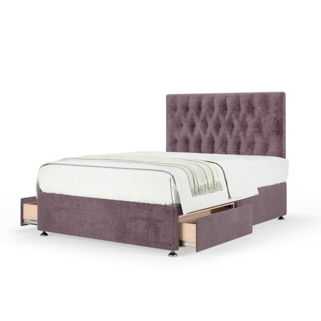 Memory Maestro Memory Foam Mauve Naples Velvet 2 Drawer Divan Set And Lona Headboard Double