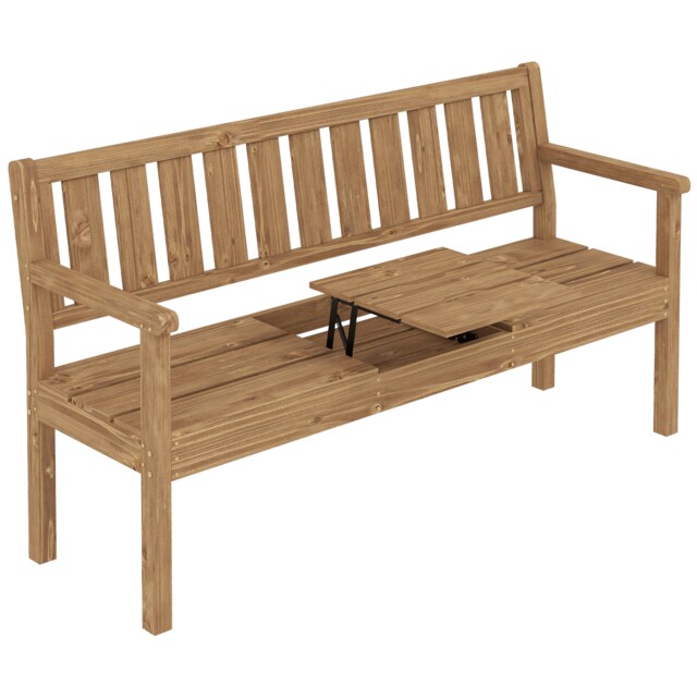 Outsunny Wooden Garden Bench with Table and Hidden Shelf, Teak Brown Teak Not provided