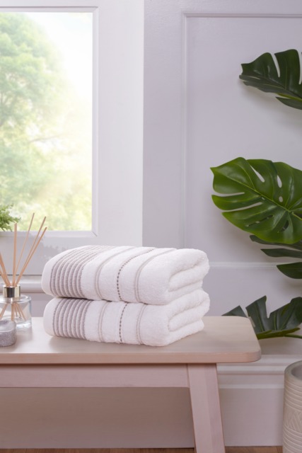 Dakota Stripe Pure Cotton Hand Towels Set Of 2 Brown Hand towel 2