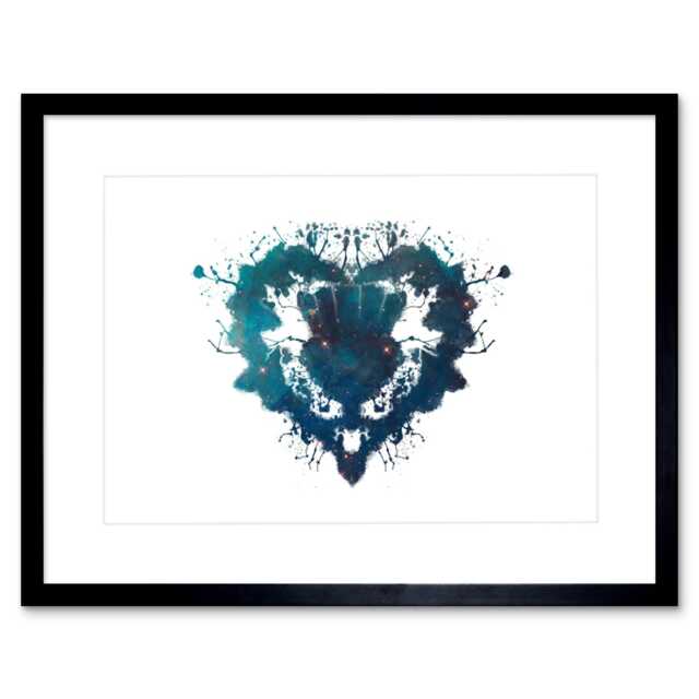 "Ink Splat Stars Double Exposure Thistle Flower Heart 9x7"" Black Framed Wall Art Print"