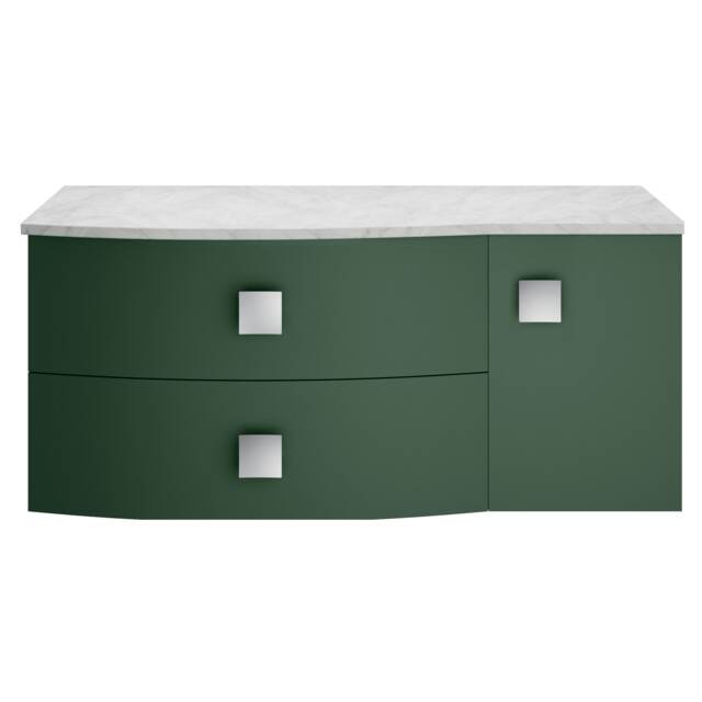Balterley Gentleshaw Contemporary 1 Drawer Left-Hand Wall Hung Vanity Unit with Marble Worktop, Hunter Green, 1000mm