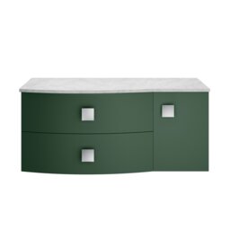 Balterley Gentleshaw Contemporary 1 Drawer Left-Hand Wall Hung Vanity Unit with Marble Worktop, Hunter Green, 1000mm