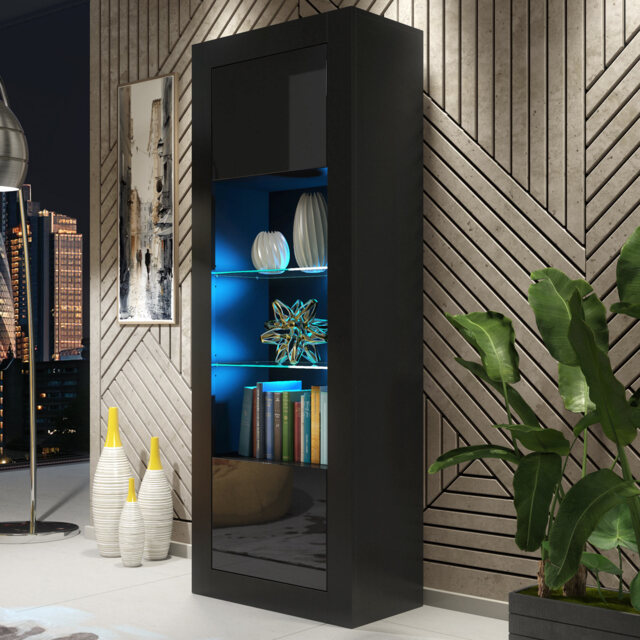 Display Cabinet Bookcase Sideboard Storage Cabinet Cupboard Grey High Gloss LED 170cm