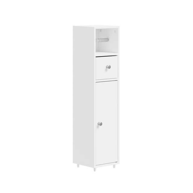 SoBuy White Toilet Paper Storage Cabinet with Drawer and Adjustable Shelf, 7.8x7.8x33.4 in, 5.9 kg - BZR219-W
