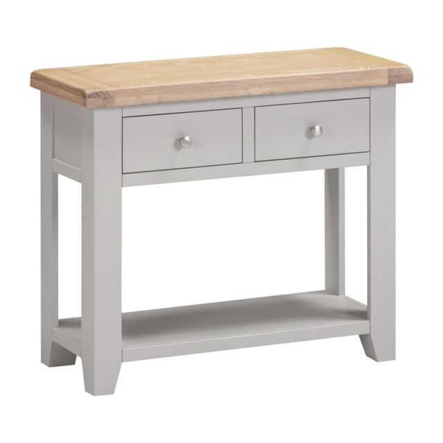 Windsor 2 Drawer Console Table - L34 x W85 x H70.5 cm - Pebble Grey - Oak