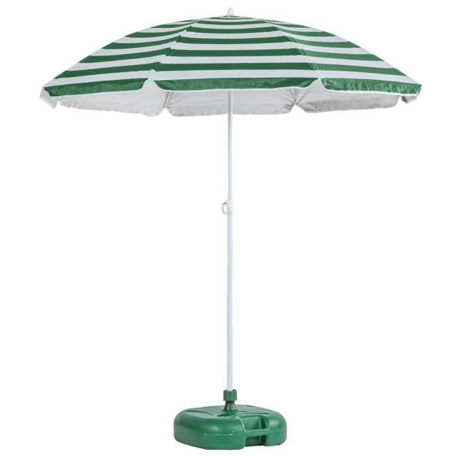 Harbour Housewares Metal Beach Parasol with Green Base - 1.8m - Green Stripe