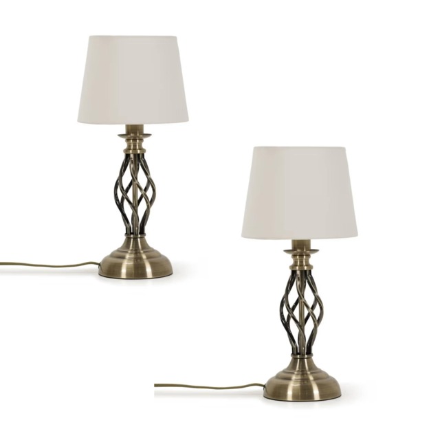 ValueLights Memphis Pair Antique Brass Table Lamps Gold