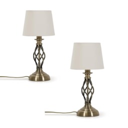 ValueLights Memphis Pair Antique Brass Table Lamps Gold