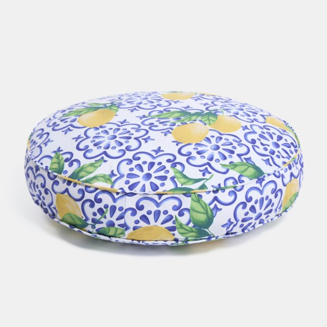 OHS Lemons Outdoor Garden Patio Deck Large Plump Round Water Resistant Floor Plush Seat Cushion Blue 60cm