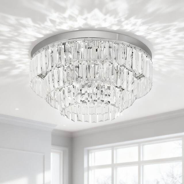 HOMCOM Crystallite Ceiling Light Modern Chandelier w/ 7 E14 Fittings Bedroom Silver