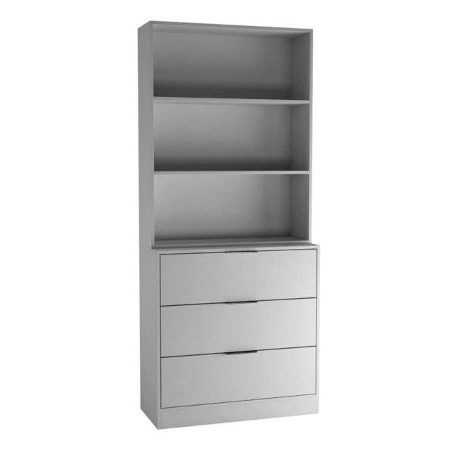 3 Drawer Tier Wooden Storage Chest Cabinet & Display Bookcase Shelving Grey Grey Drawers & Grey Bookcase 1