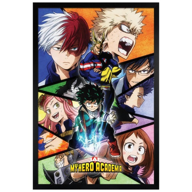 Black Wooden Framed My Hero Academia Characters Mosaic Maxi Poster Multi