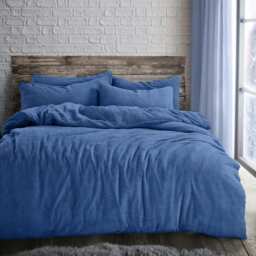Velosso Plain Teddy Fluffy and Warm Fleece Duvet Cover Set Blue Blue Single