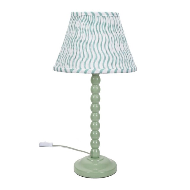 ValueLights Bobbles Sage Green Table Lamp Green Arrow Pleat Shade and Bulb