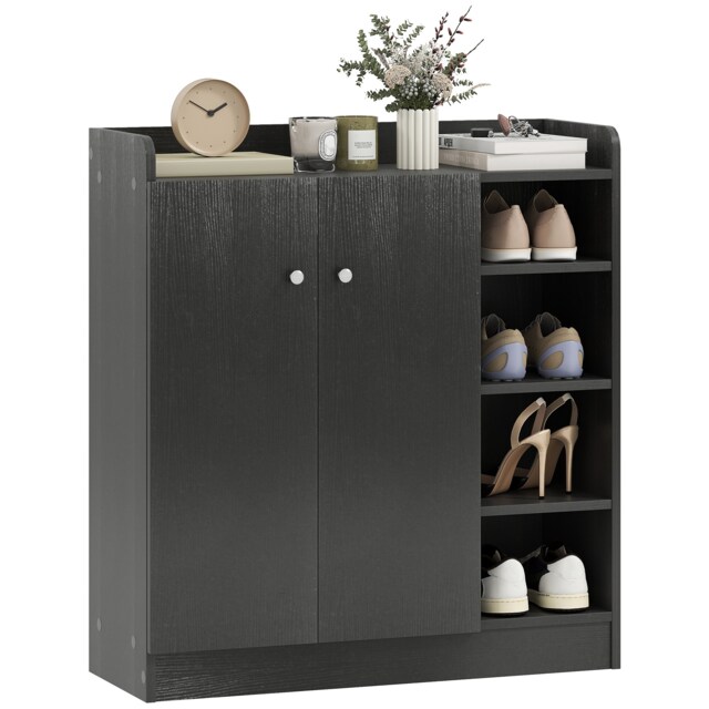 HOMCOM Shoe Storage Cabinet Two Doors w Adjustable 4 Shelves Cupboard Footwear Rack Stand Organiser Hallway Black Black 1
