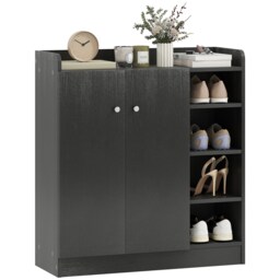 HOMCOM Shoe Storage Cabinet Two Doors w Adjustable 4 Shelves Cupboard Footwear Rack Stand Organiser Hallway Black Black 1
