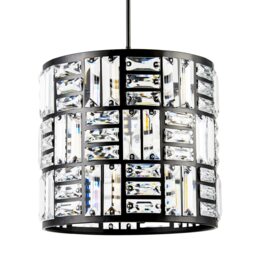 Modern Circular Drum Matte Black Pendant Shade with Clear Acrylic Rods