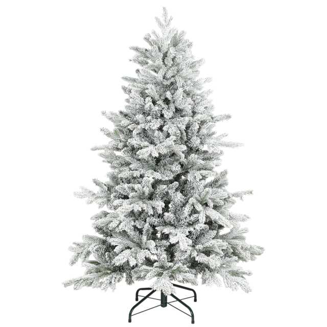 HOMCOM 5ft Snow Flocked Christmas Tree with Realistic Tips, Hinged Xmas Tree with Wide Shape, Foldable Metal Stand, Easy Assembly, for Home Decor Green Green