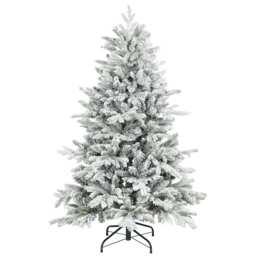 HOMCOM 5ft Snow Flocked Christmas Tree with Realistic Tips, Hinged Xmas Tree with Wide Shape, Foldable Metal Stand, Easy Assembly, for Home Decor