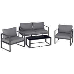Outsunny 4 Pieces Garden Sectional Sofa Table Furniture Set Aluminium w/ Cushion Grey