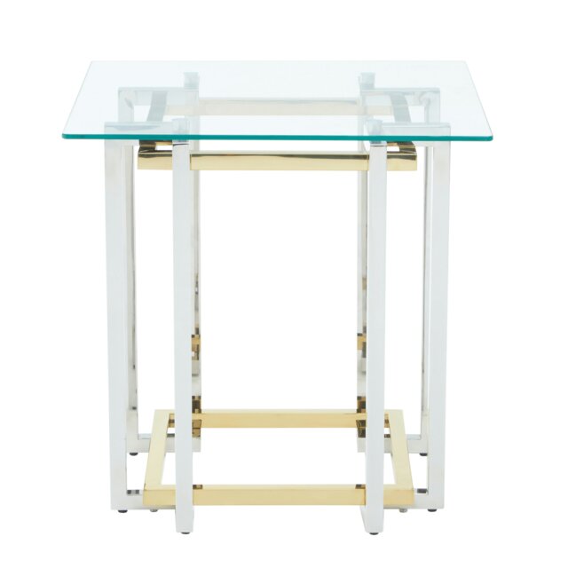 Interiors by Premier Glass Top Side Table, Gold and Silver Luxury Side Table, Modern Side Table with Glass Top, Sofa Side Table Silver