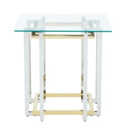 Interiors by Premier Glass Top Side Table, Gold and Silver Luxury Side Table, Modern Side Table with Glass Top, Sofa Side Table Silver