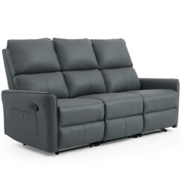 Madrid 3 Seater Manual Recliner Air Leather Sofa Grey Three Seater
