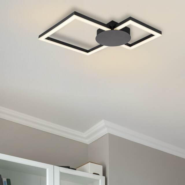 COSYLYTE Miles Bathroom Double Square Integrated LED Ceiling Light - Matt Black Black 1